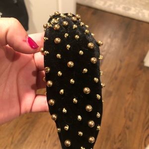 Lele Sadoughi velvet and gold bead headband